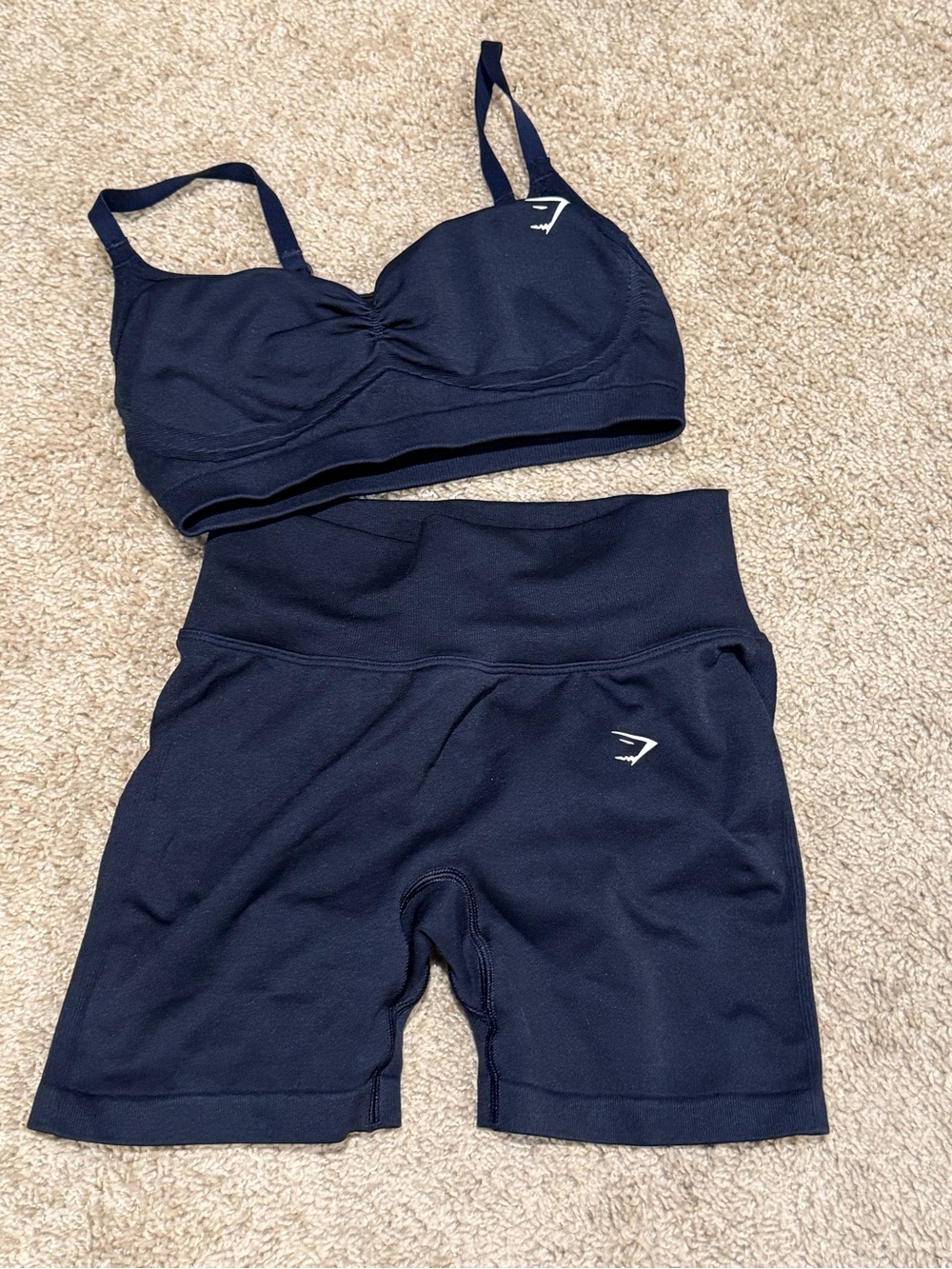 Gymshark Seamless Lift Navy Shorts and Sports Bra